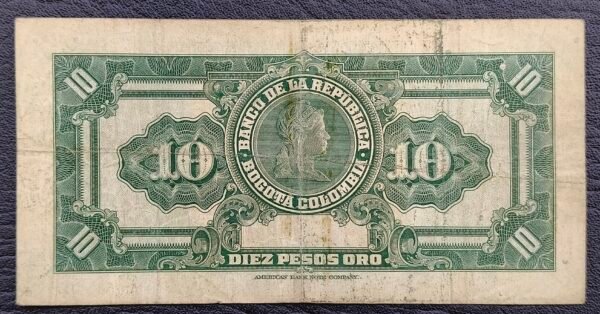 Billete 10 Pesos Oro Colombia 1950 | Antonio Nariño