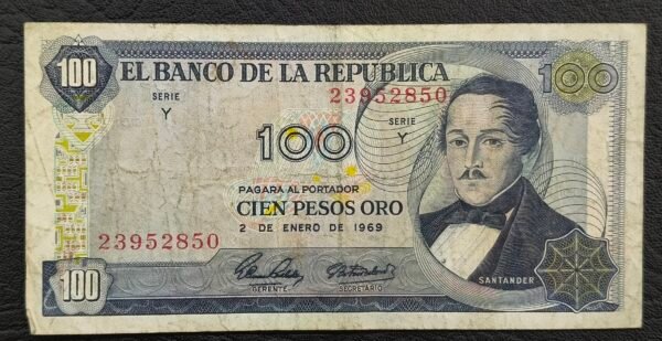 Billete de 100 Pesos Oro – 2 de Enero de 1969 | Santander | Segunda Fecha