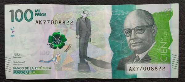 Billete de 100.000 Pesos Colombia – 24 de Octubre de 2023 | Serial Pachas 77008822 | Estado 7