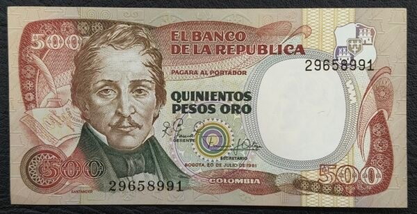 Billete de 500 Pesos Oro Jardín Verde – 20 de Julio de 1981 | Primera Fecha | Estado 9
