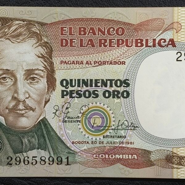 Billete de 500 Pesos Oro Jardín Verde – 20 de Julio de 1981 | Primera Fecha | Estado 9