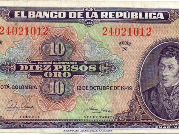Billete 10 Pesos Oro Banco de la República 1949