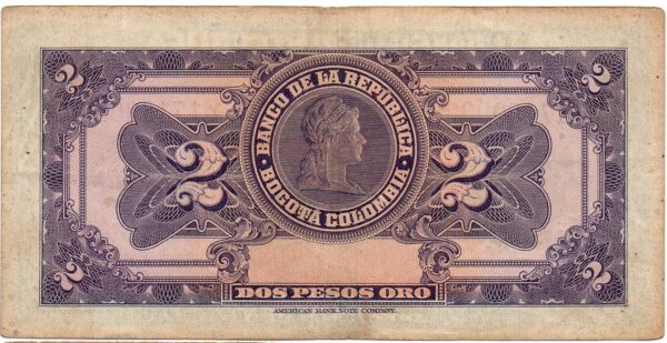 Billete 2 Pesos Oro Banco de la República 1945