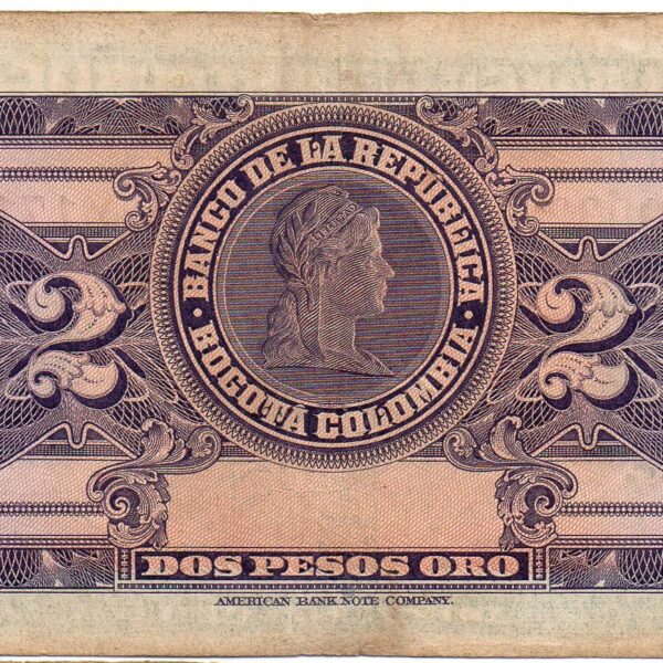 Billete 2 Pesos Oro Banco de la República 1945