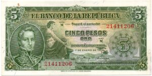 Inicio 11 Billete de 5 Pesos Oro Colombia 1953 – José María Córdova Primera Fecha