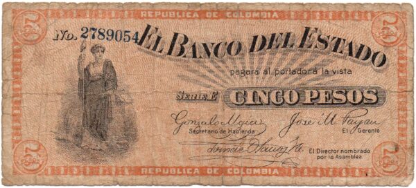 Billete 5 Pesos Banco del Estado 1 Octubre 1900