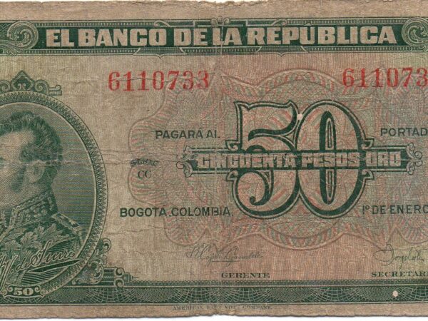 Billete de 50 Pesos Oro Colombia – Antonio José de Sucre 1958