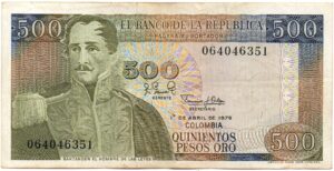 Inicio 4 Billete 500 Pesos Oro Banco de la República 1979