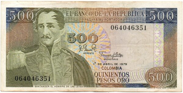 Billete 500 pesos salinas Billete 500 Pesos Oro Banco de la República 1979
