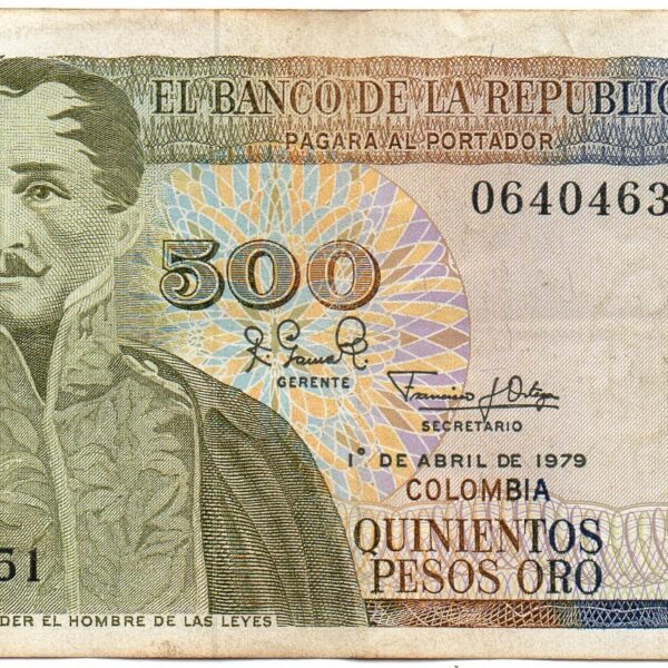 Billete 500 pesos salinas Billete 500 Pesos Oro Banco de la República 1979