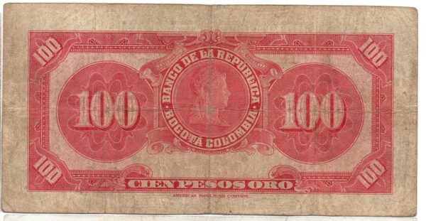 Billete de 100 Pesos Oro Colombia – Francisco de Paula Santander-1951