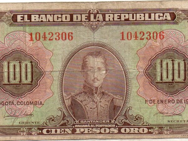 Billete de 100 Pesos Oro Colombia – Francisco de Paula Santander-1951