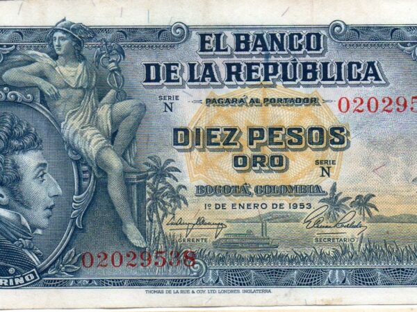 Billete de 10 Pesos Oro Colombia – Antonio Nariño | Pieza Históric