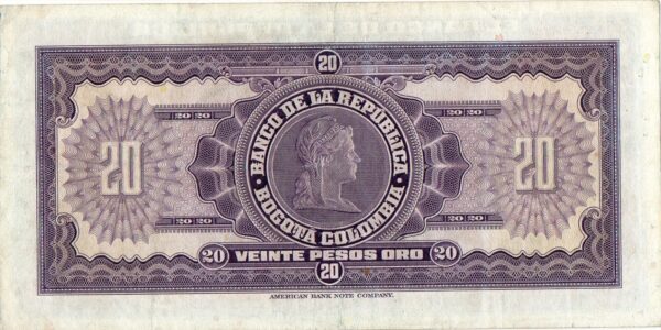 Billete de 20 Pesos Oro Colombia – Caldas y Bolívar 1951