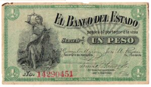 Billete 1 Peso Banco del Estado de Popayán 1900