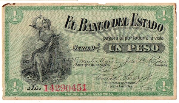 Billete 1 Peso Banco del Estado de Popayán 1900