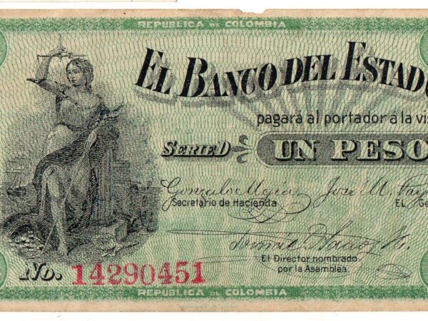 Billete 1 Peso Banco del Estado de Popayán 1900