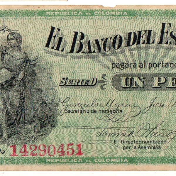 Billete 1 Peso Banco del Estado de Popayán 1900