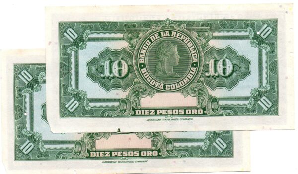 Pareja Consecutiva 10 Pesos Oro Banco de la República 1963