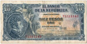 Inicio 12 Billete 10 Pesos Oro Banco de la República 1961