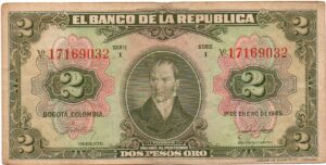 Inicio 5 Billete 2 Pesos Oro Banco de la República 1945