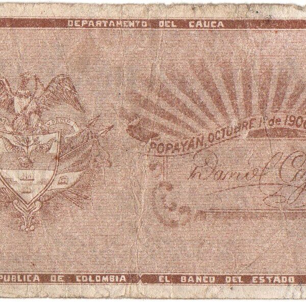 Billete 20 Centavos Banco del Estado Colombia 1900