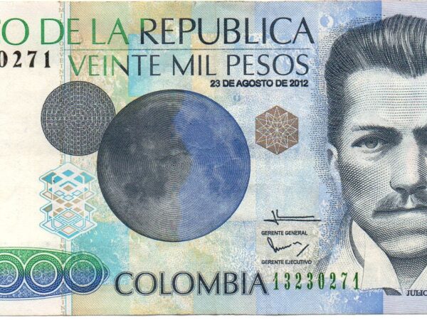 Billete de 20.000 Pesos Colombia – Julio Garavito Armero | Logo Mariana de la Libertad-2012