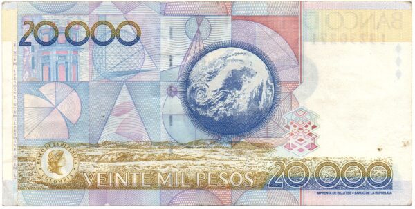 Billete de 20.000 Pesos Colombia – Julio Garavito Armero | Logo Mariana de la Libertad-2012