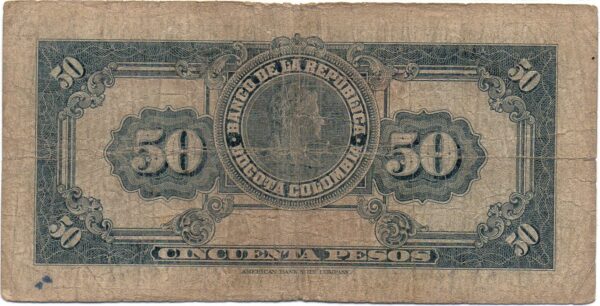 billete 50 pesos anverso Billete de 50 Pesos Oro Colombia – Antonio José de Sucre 1958