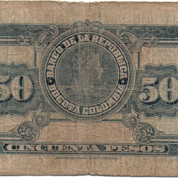 billete 50 pesos anverso Billete de 50 Pesos Oro Colombia – Antonio José de Sucre 1958