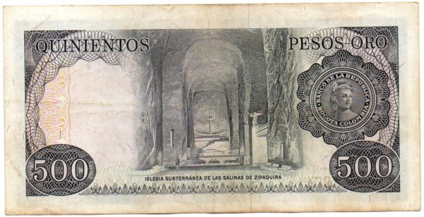 billete 500 reverso Billete 500 Pesos Oro Banco de la República 1979