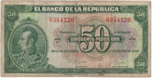 Billete 50 Pesos Oro Banco de la República 1958