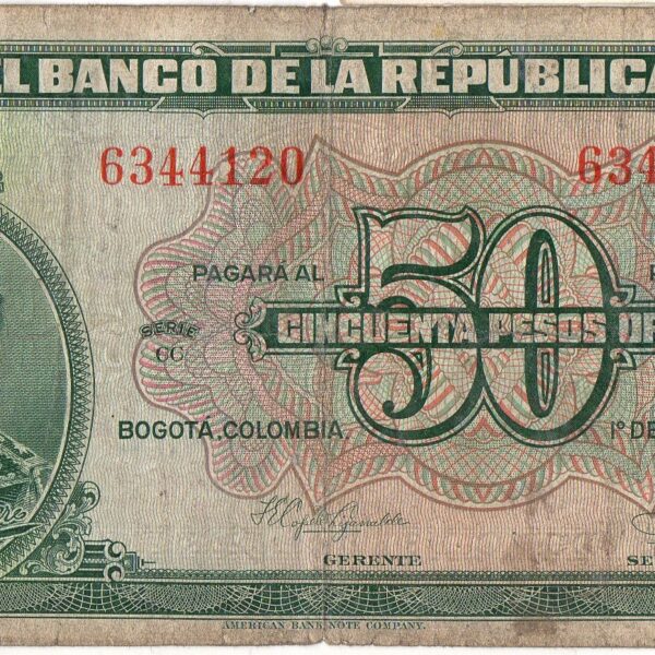 Billete 50 Pesos Oro Banco de la República 1958