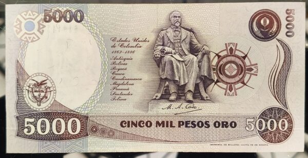 Billete de 5.000 Pesos Colombia – Rafael Núñez | 1993 Sello