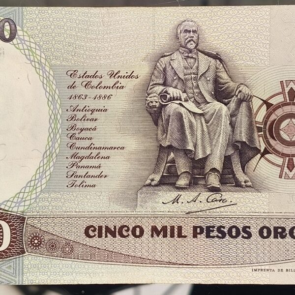 Billete de 5.000 Pesos Colombia – Rafael Núñez | 1993 Sello