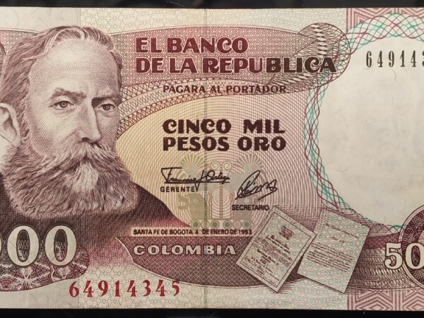 Billete de 5.000 Pesos Colombia – Rafael Núñez | 1993 Sello