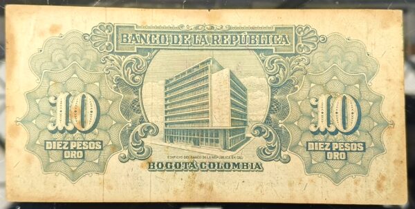 Oplus_16908288 Billete 10 Pesos Oro Banco de la República 1961 Manchas