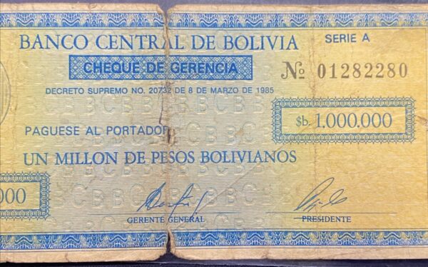 Billete 1.000.000 Pesos Bolivianos 1985 | Bolivia