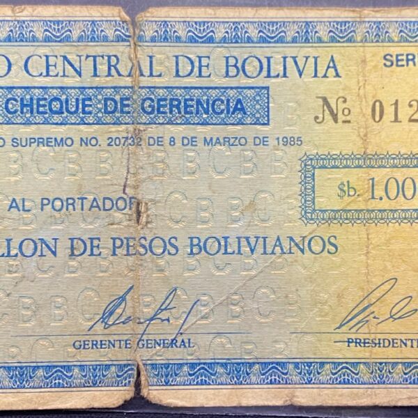 Billete 1.000.000 Pesos Bolivianos 1985 | Bolivia