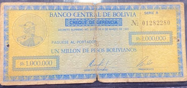 Billete 1.000.000 Pesos Bolivianos 1985 | Bolivia