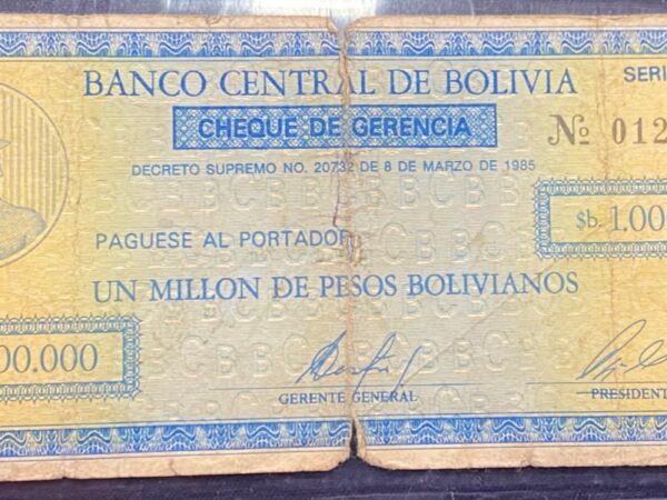 Billete 1.000.000 Pesos Bolivianos 1985 | Bolivia