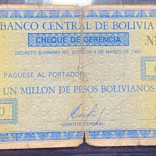 Billete 1.000.000 Pesos Bolivianos 1985 | Bolivia